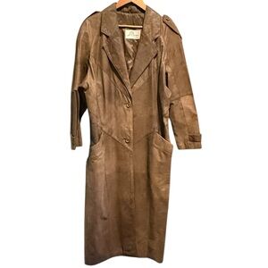 JJ‎ Berger Buffalo Women’s L Chocolate Brown Leather Trench Coat Korea